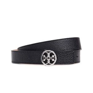 Tory Burch Women's Reversible Belt, Black/Brown With Silver Hardware XS Size